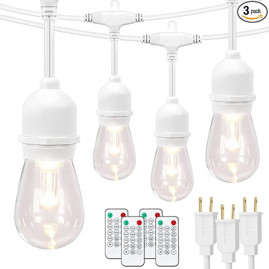 Mlambert 3 Color Outdoor LED Dimmable String Lights with Remote, Plug in 144FT(3x48FT) Waterproof Shatterproof LED Light for Patio Backyard-White Cord
