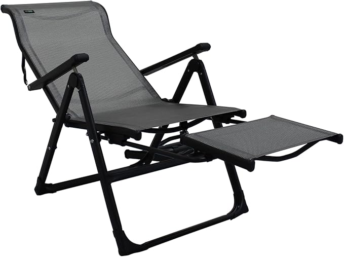 Caravan Sports Ergo+ Patio Folding Chair, Gray with Flip Out Footrest, 300 LBS Weight Capacity, 7 Recline Positions