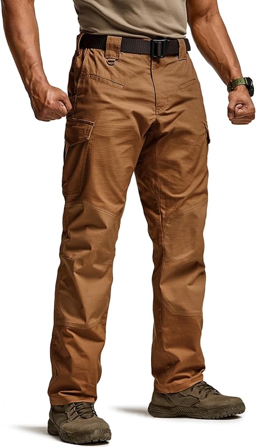 CQR Men's Flex Ripstop Tactical Pants, Water Resistant Stretch Cargo Pants, Lightweight EDC Hiking Work Pants