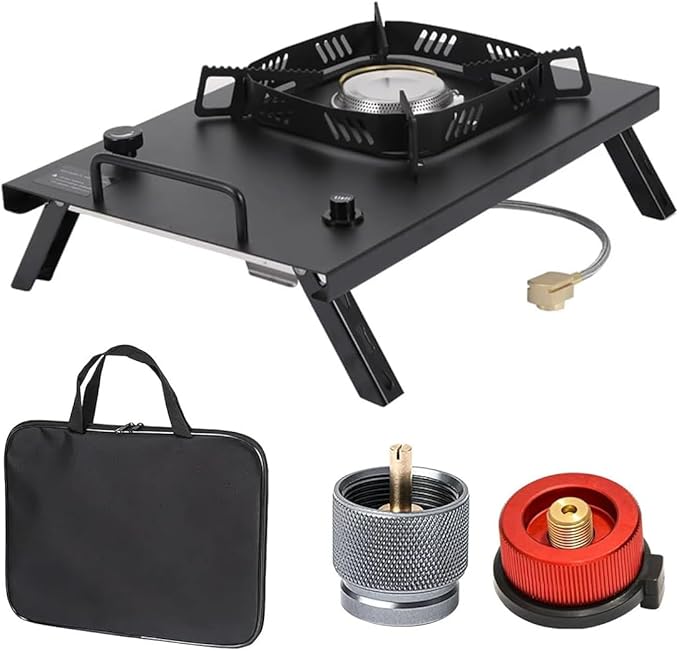2025 Version Black IGT Camping Stove, Desktop & Embed Folding Gas Stove, Portable Gas Stove with Carrying Handle