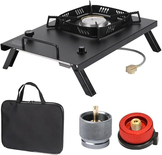 2025 Version Black IGT Camping Stove, Desktop & Embed Folding Gas Stove, Portable Gas Stove with Carrying Handle