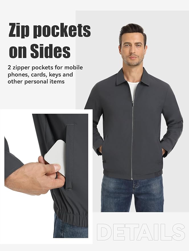 MAGNIVIT Men's Lightweight Jackets Light Windbreaker Full Zip Up Stylish Golf Coat Business Work Casual Dress