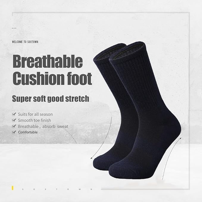 SOX TOWN Men's Merino Wool Cushion Crew Socks for Outdoor Hiking Hike Trail Performance Moisture Wicking Lightweight Summer