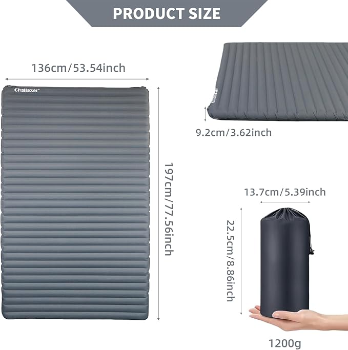 Inflatable Sleeping Pad for Camping, 2-Person Large Sleeping Mat 78"x53.5", Waterproof & Durable 40D Nylon, Ultralight Backpacking Mat for Outdoor, Hiking & Travel