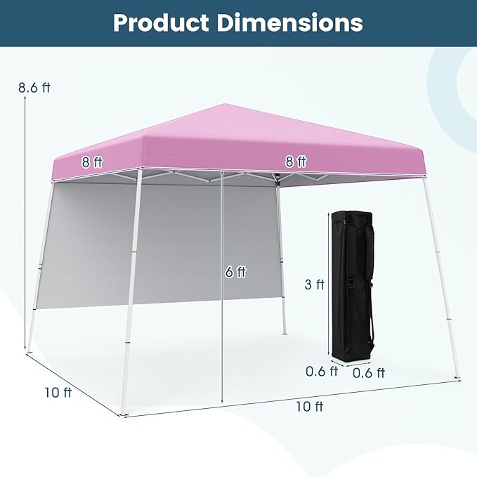Tangkula 10x10 FT Pop Up Canopy with Sidewall, UPF 50+ Easy Setup Outdoor Tent with Backpack, 4 Stakes, Portable Heavy-Duty Canopy Tent for Party Events Camping Picnic, 10x10 Base, 8x8 Top