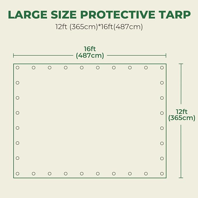 HIRALIY 14 Mil Tarp Waterproof 12x16 Feet, Thick Heavy Duty Tarp with Reinforced Grommets for Firewood, Roof, Camping, Patio, Pool, Boat, Dump Trailer