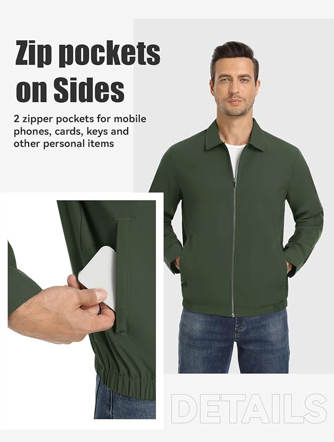 MAGNIVIT Men's Lightweight Jackets Light Windbreaker Full Zip Up Stylish Golf Coat Business Work Casual Dress