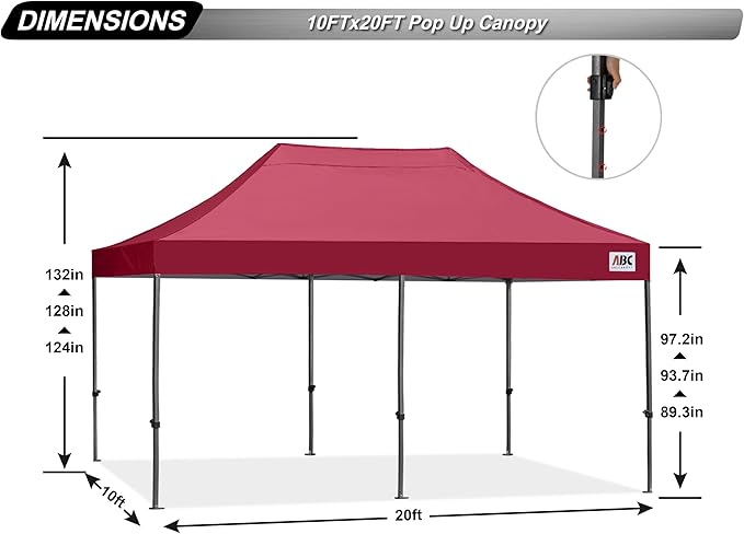 ABCCANOPY Patio Pop Up Canopy Tent 10x20 Commercial-Series(Burgundy)
