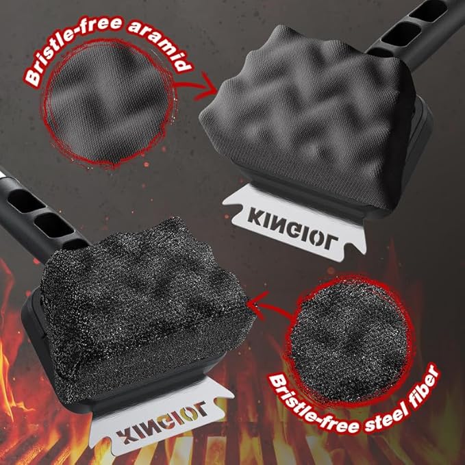 Grill Brush for Outdoor Grill - Bristle Free Grill Cleaning Brush, Black Aramid Fiber Heat-Resistant Pad, BBQ Cleaner Durable Scraper Tools for Cast Iron or Stainless-Steel Grates (Grill Brush Black)