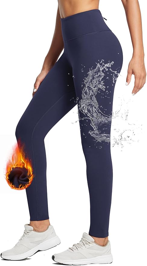 baleaf Women's Fleece Lined Leggings Water Resistant Thermal Winter Warm Tights High Waisted with Pockets Running Gear