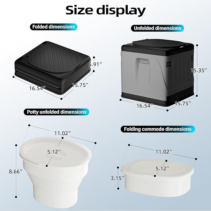 Portable Toilet for Camping - Extra Large Folding Travel Toilet for Adults with InnerPotty and Lids, Porta Potty with Carry Bag for Car, Hiking, RV, Beach, 400lbs Load, Indoor/Outdoor Use