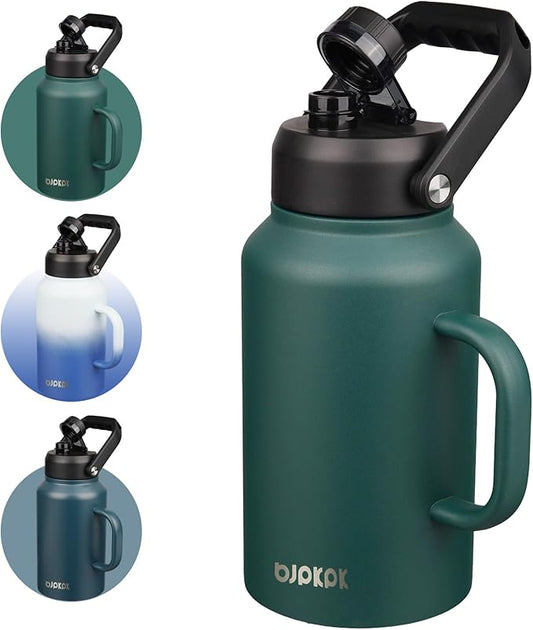 BJPKPK 87oz Insulated Water Bottle with Handle, Large Dishwasher Safe 2/3 Gallon Water Bottle, BPA Free Water Jug, Wide Mouth Metal Water Bottle with Anti-slip Bottom, Keep Cold & Hot,Army Green