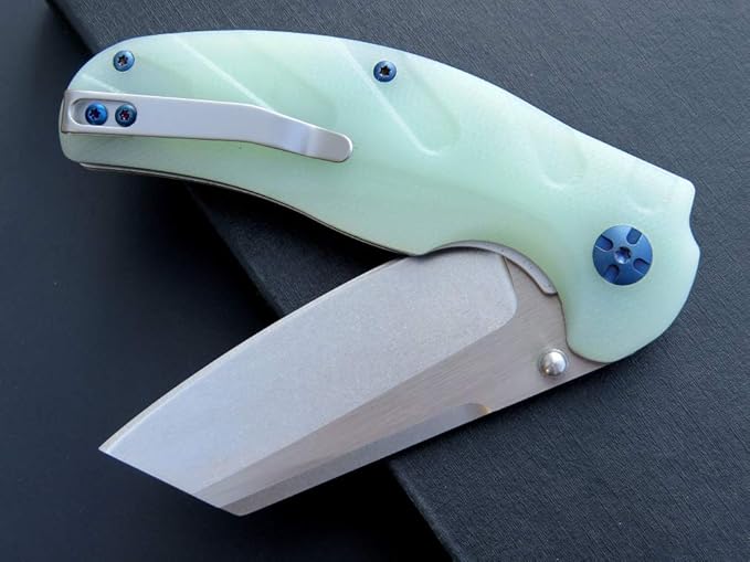 Eafengrow EF932 Pocket Knife G10 Handle D2 Steel Blade Knife with Ball Bearing Safe Open Flipper Knife for Camping Survival Hiking (jade)