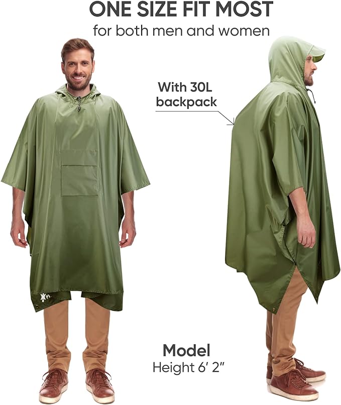 PTEROMY Hooded Rain Poncho for Adult with Pocket, Waterproof Lightweight Unisex Raincoat for Hiking Camping Emergency