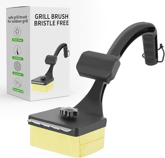 Grill Brush Bristle Free, BBQ Bristle Free Grill Brush, Non Metal Bristles Steam Cleaning, Grill Sponge Fit for Cast Iron Grates and Stainless Steel, Scraper Brush, Ideal for Father's Day