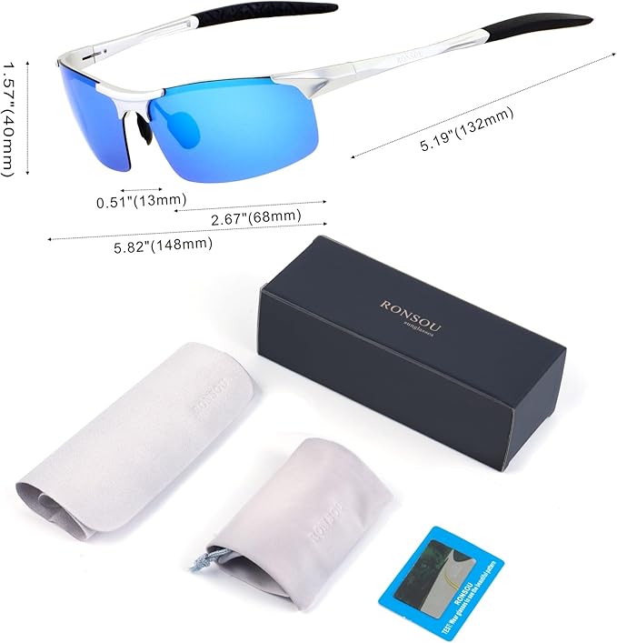 RONSOU Mens Sunglasses Polarized Sport UV Protection Ultralight Al Mg Sunglasses for Men Fishing Driving Golf