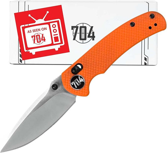 704 Gear Urban Ranger Lite V2 | EDC Folding Pocket Knife with Ambidextrous Thumbstud and Crossbar Lock | 2.91" Blade, 14C28N Steel, Reversible Pocket Clip | Orange/Brushed Stainless
