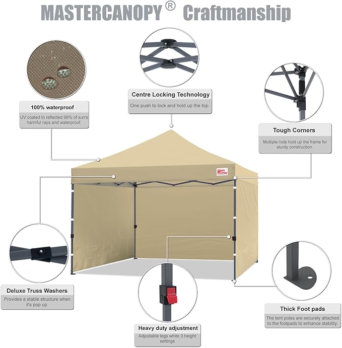 MASTERCANOPY Heavy Duty Pop-up Canopy Tent with Sidewalls (10x10,Beige)