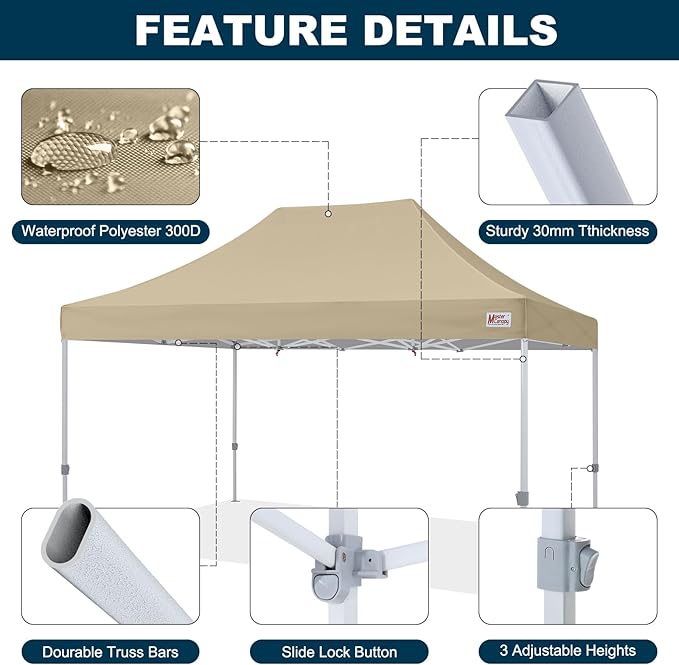 MASTERCANOPY Pop Up Canopy Tent Commercial Grade 10x15 Instant Shelter (Beige)