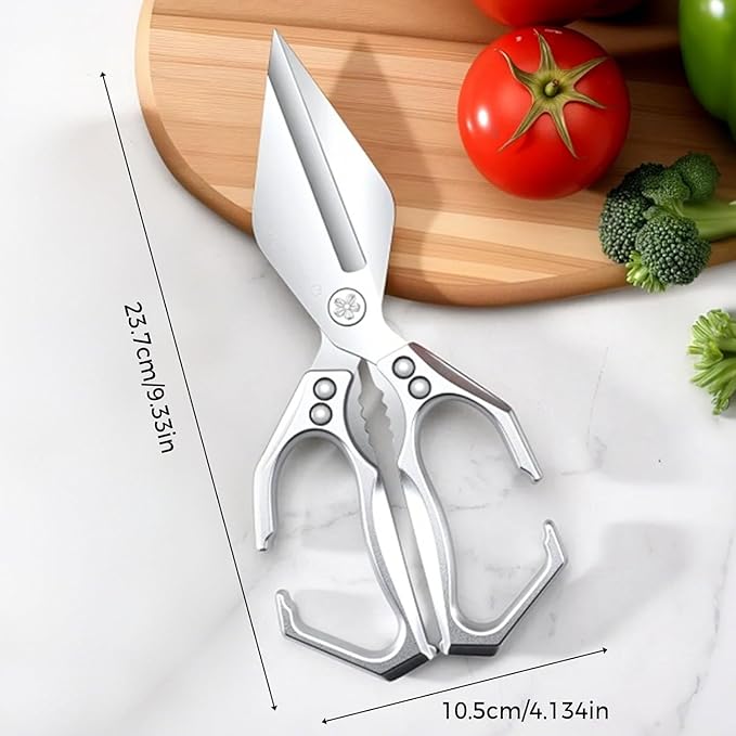 Multifunctional Heavy-Duty Kitchen Shears, Heavy Duty Kitchen Scissors for Food with Ergonomic Handle, High-Carbon Steel Culinary Shears for Chicken, Meat, Seafood, Bone Cutting (Silver)