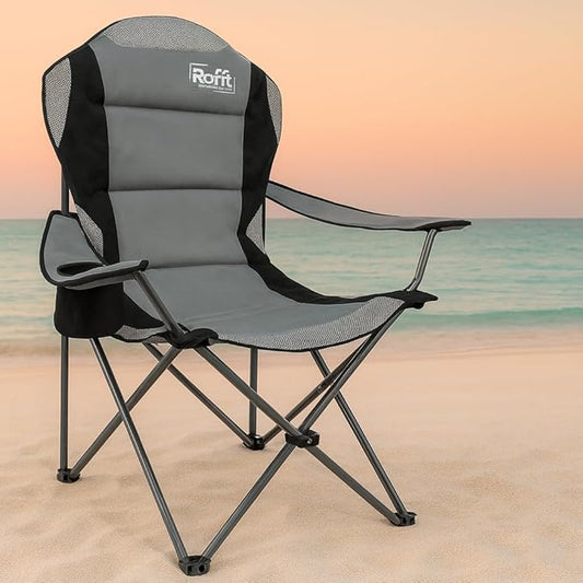 Camping Folding Chairs | Heavy Duty | Supports 250 LBS | Steel Frame | Collapsible with Cup Holder | High Back | 21" D x 36" W x 42" H