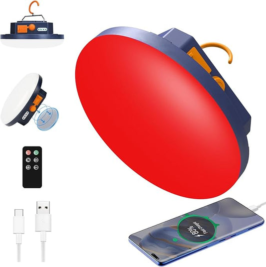 2025 Red Light Insect-Proof Camping Lamp10000mAh Rechargeable 3000LM Tent Camping Light, 6500K 24Hours Long Play Time , Outdoor Night Market Night Fishing Lantern (Remote)