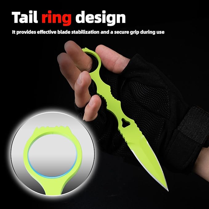 XXOK Actical Knife Portable Knife 7.0 Inch 440C Fixed Blade Knives Outdoor camping portable straight knife with protective cover available in red and green colors (green)