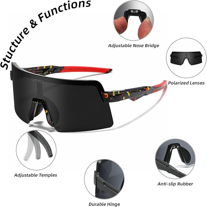 OMEKOL Two Sizes For Adults and Youth Polarized Sunglasses Men Women Outdoor Sport Baseball Glasses UV400 Cycling Eyewear