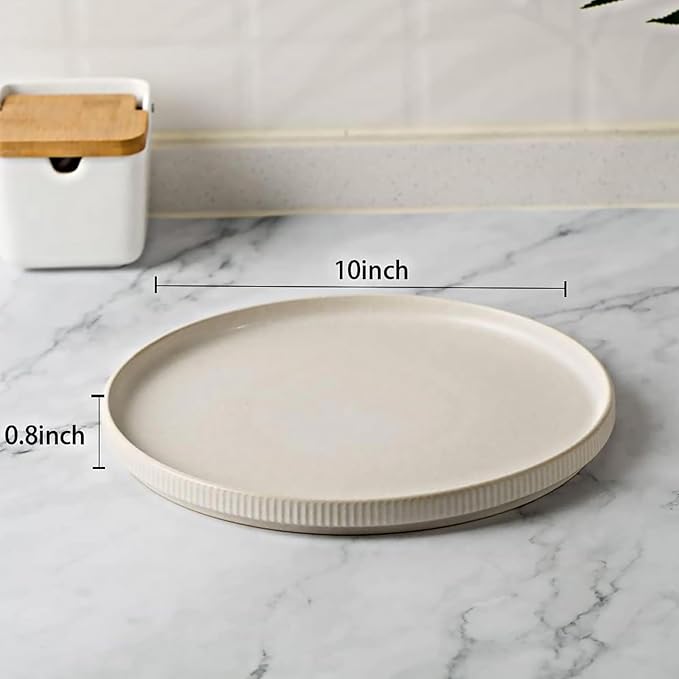 famiware Star Dinner Plates for 6, 10 inches Plate Set, Scratch Resistant, Stoneware Dinnerware, Kitchen Modern Rustic Serving Dishes, Matte White