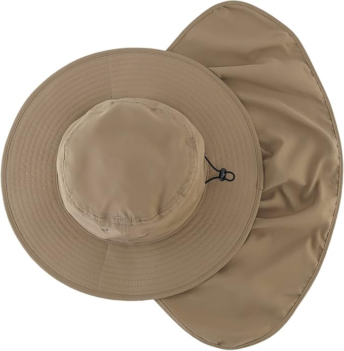 Home Prefer UPF50 Mens Sun Hat with Neck Flap Quick Dry UV Protection Cap Womens Wide Brim Fishing Hat Neck Flap Beach Garden