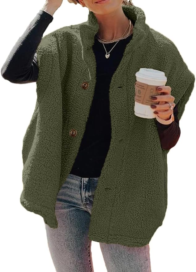 Hongqizo Womens Fuzzy Fleece Vest Casual Oversized Warm Button Down Sherpa Vest Jacket with Pockets