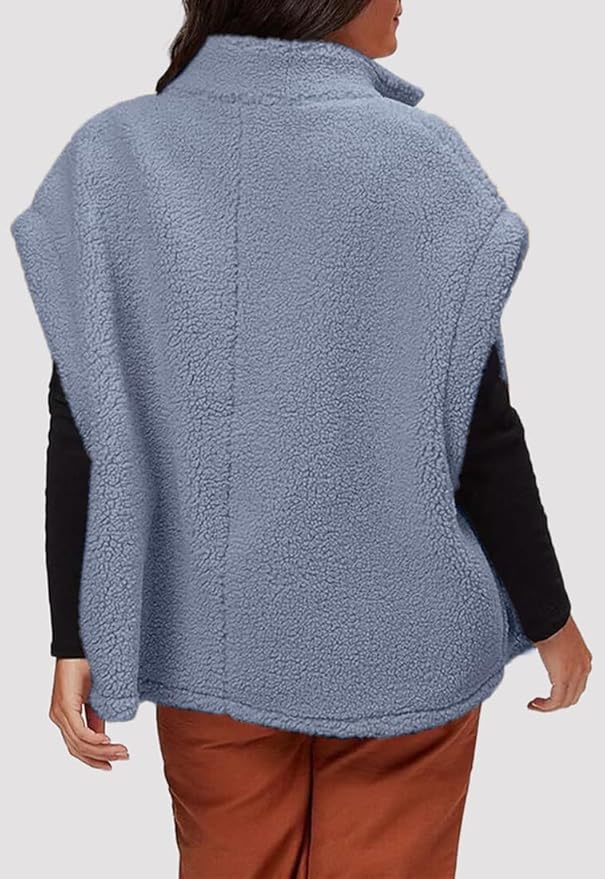 Hongqizo Womens Fuzzy Fleece Vest Casual Oversized Warm Button Down Sherpa Vest Jacket with Pockets