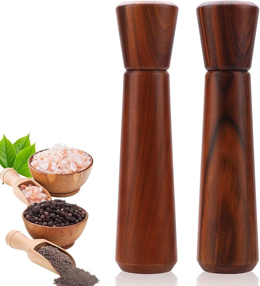 Wooden Salt and Pepper Grinder Set 10In,Salt and Pepper Grinder Refillable with Adjustable Ceramic Rotor, Easy Refill,Acacia Wood Pepper Grinder Manual,Salt and Pepper Shakers set 2-Pack
