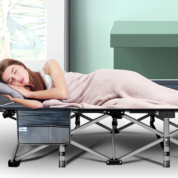 ABORON Folding Camping Cot for Adults, Double Layer 1200D, 500lb Capacity, Heavy Duty Guest Cot with Mat & Carrying Bag for Indoor & Outdoor Use