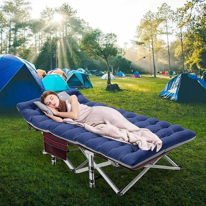 Slsy Folding Camping Cot for Adults with Pad, Padded Portable Sleeping Cots, Camp Bed with Carry Bag for Outdoor Travel, Beach, Hiking