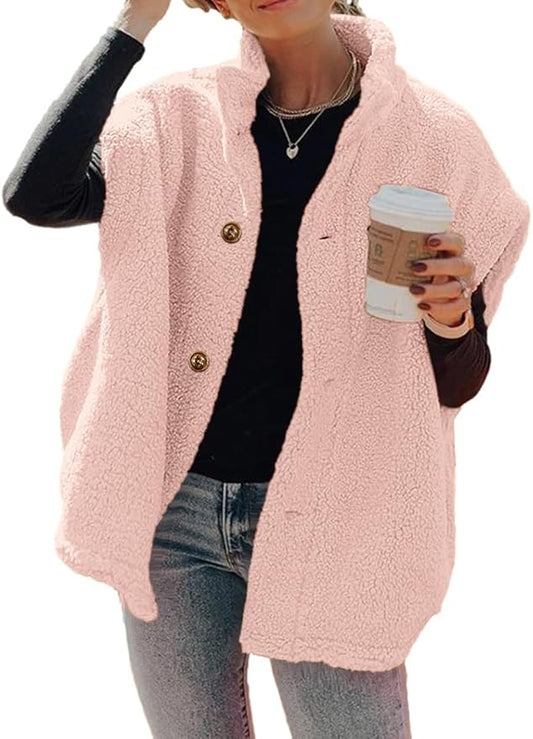 Hongqizo Womens Fuzzy Fleece Vest Casual Oversized Warm Button Down Sherpa Vest Jacket with Pockets