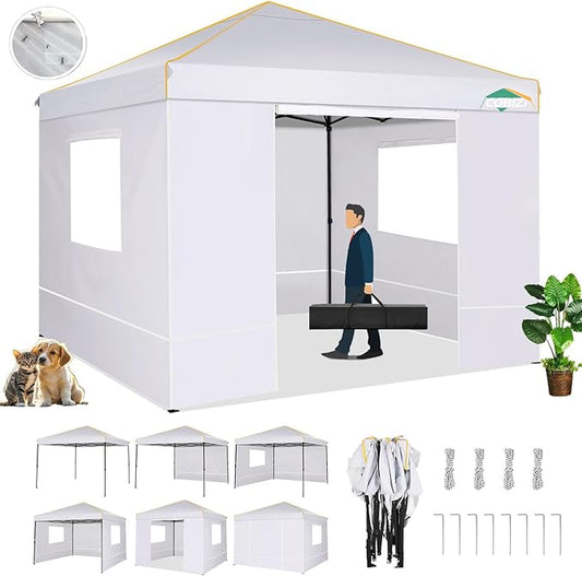 COBIZI 10x10 Canopy Tent with Sidewalls and Mesh Windows 2.0,10x10 Pop up Tent for Parties,Commercial Instant Canopies with Heavy Duty Bag,White Gazebo for Outdoor Activities