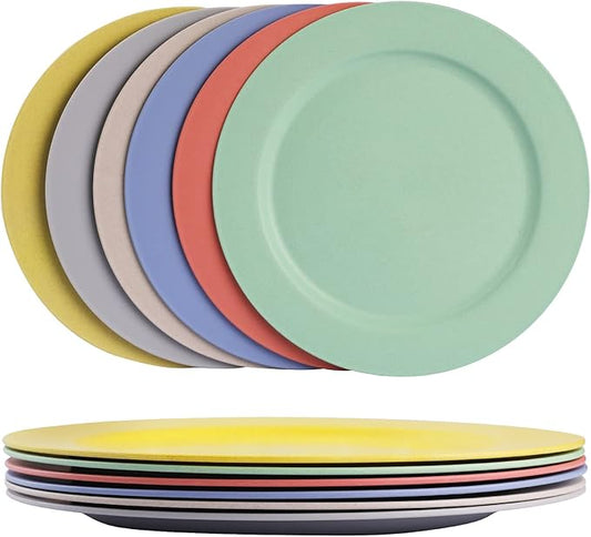 greenandlife 10inch/6pcs Dishwasher & Microwave Safe Wheat Straw Plates - Lightweight Reusable Unbreakable Dinner Plates, Non-toxin, BPA Free and Healthy for Kids & Adults