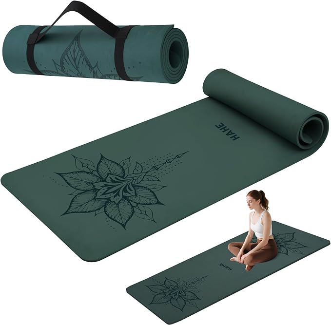 HAHE Yoga Mat Thick (8MM,1/3"), Eco-Friendly POE Non Slip Yoga Mat, High Rebound & Shock Absorption, Anti-Tear & Sweat-Resistant for Yoga, Fitness, Home, Workouts, Large Pilates Mats 72"x24" with Carrying Strap