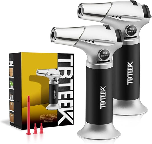 TBTeeK Butane Torch, Kitchen Torch Cooking Torch with Safety Lock & Adjustable Flame for Cooking, BBQ, Baking, Brulee, Creme, DIY Soldering, 2Pack (Butane Not Included)