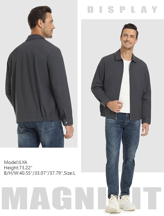 MAGNIVIT Men's Lightweight Jackets Light Windbreaker Full Zip Up Stylish Golf Coat Business Work Casual Dress