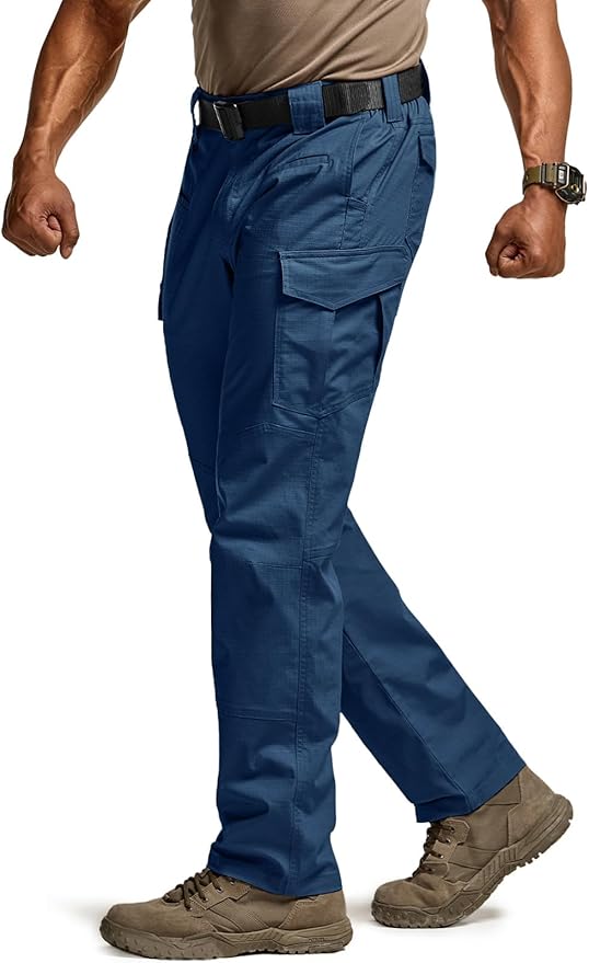 CQR Men's Flex Ripstop Tactical Pants, Water Resistant Stretch Cargo Pants, Lightweight EDC Hiking Work Pants