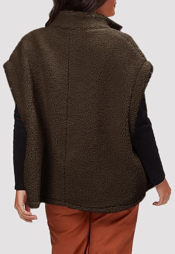 Hongqizo Womens Fuzzy Fleece Vest Casual Oversized Warm Button Down Sherpa Vest Jacket with Pockets