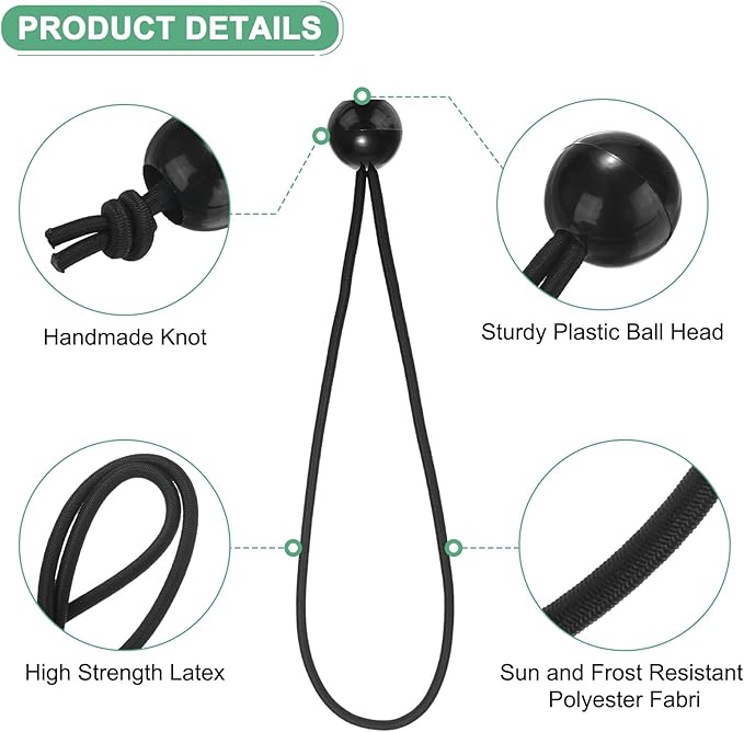 50-Pack Ball Bungee Cords, 9 Inch High Elastic Canopy Tarp Tie Down Bungee Balls for Camping/Tent/Cargo Holding Wire Hoses/Patio Umbrellas/Shelter [Black]