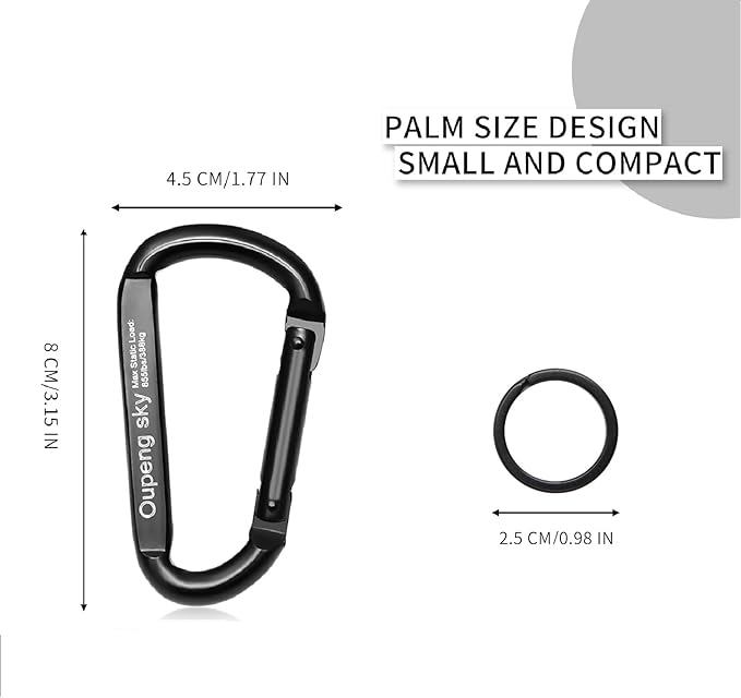 Carabiner Clip,855lbs，3" Heavy Duty D Ring Caribeener Clips,Carabiner Keychain Caribeaners for Hammocks,Camping,Hiking,Outdoors,Gym,Small Carabiners for Dog Leash,Harness,Key Ring, Black