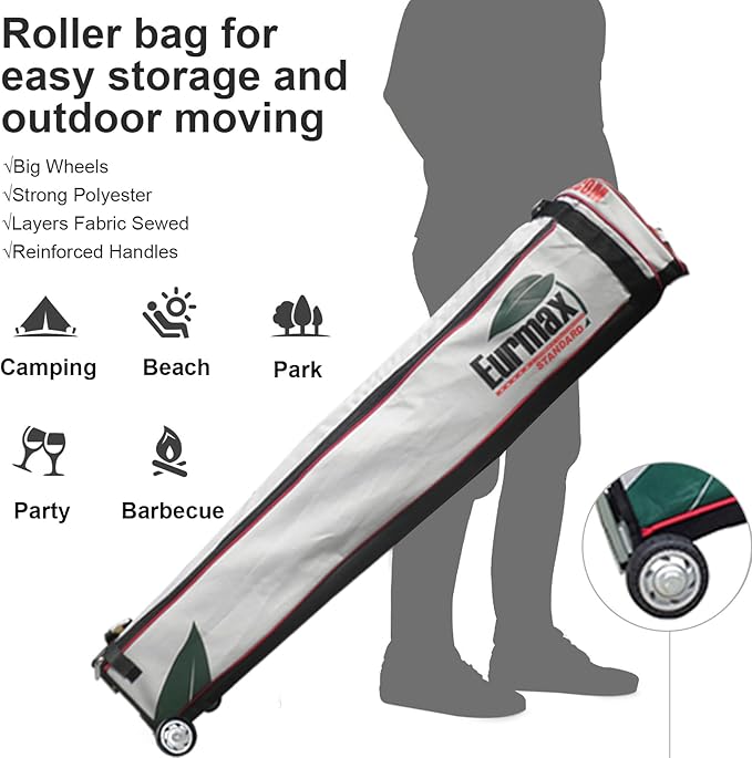 Eurmax USA Standard 10x10ft Patio Pop Up Canopy Tent for Outdoor Events Commercial Instant Canopies with Heavy Duty Roller Bag,Bonus 4 Canopy Sand Bags (White)