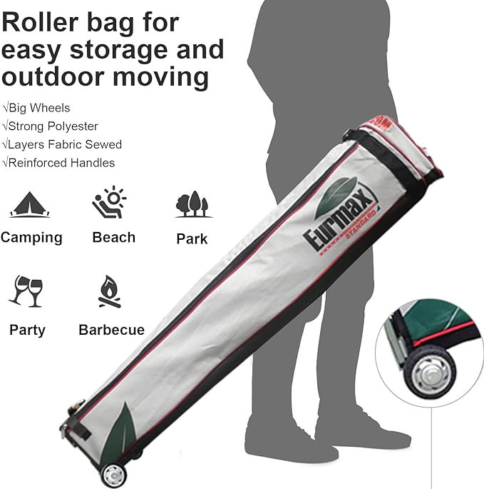 Eurmax USA Standard 10x10ft Patio Pop Up Canopy Tent for Outdoor Events Commercial Instant Canopies with Heavy Duty Roller Bag,Bonus 4 Canopy Sand Bags(Silver Coating Top,Red)