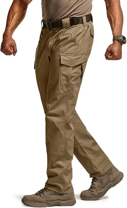 CQR Men's Flex Ripstop Tactical Pants, Water Resistant Stretch Cargo Pants, Lightweight EDC Hiking Work Pants
