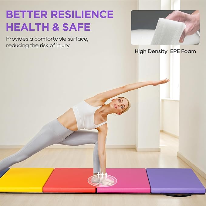 Gymnastics Mats Foldable Tumbling Mats Portable Gymnastics Exercise Mat 2'x6'/2.5'x6.4'/4'x6'/4'x8'/4'x10'/ Gymnastics Tumbling Mats Pad Home Exercise Panel Mat With Carrying Handles