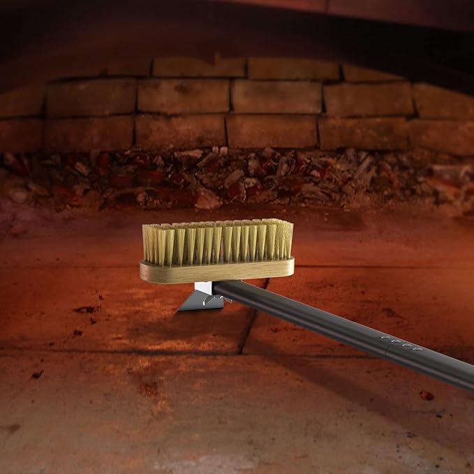 G.a HOMEFAVOR Pizza Oven Brush with Scraper, 46.5 inch Long Handle (Detachable), Brass Bristles for Pizza Oven